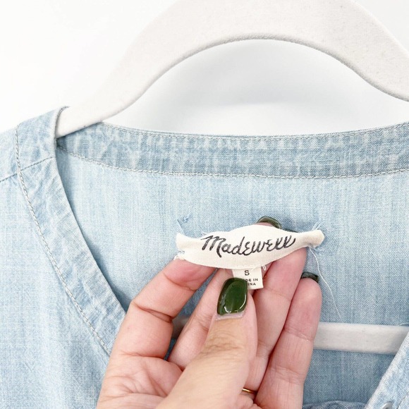 Madewell Chambray Lace Up Shift Dress Sz S Blue Light Wash Sleeveless Pockets - Picture 5 of 7